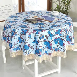 Homerz Blue Floral Waterproof Plastic Round 4-Seater Table Cover-picture-25