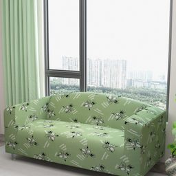 DREAM CARE Green & White Printed Waterproof 3-Seater Sofa Cover With Anti Slip Foam Sticks-image-80