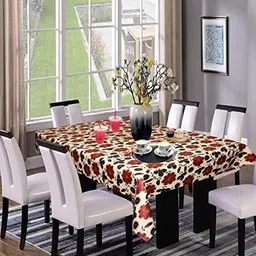 LooMantha Beige Floral Waterproof Plastic 6-Seater Table Cover-17