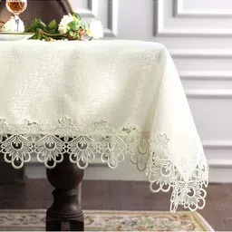 TANLOOMS Cream-Coloured Floral 2-Seater Table Cover-image-54