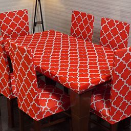 Eleganta Red Geometric Printed Anti-Slip 4-Seater Table Cover-image-26