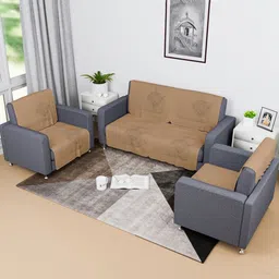 Kuber Industries Beige 8 Pieces Printed Cotton Sofa Cover-picture-13
