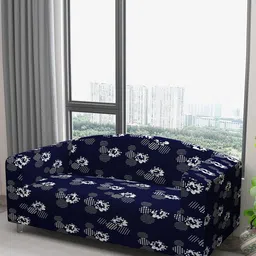 DREAM CARE Blue & Grey Floral Printed Waterproof & Flexible 3-Seater Sofa Cover-image-60