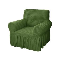 HOUSE OF QUIRK Green Textured 1-Seater Fitted Sofa Couch Slipcover with Skirt-image-93