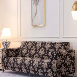 HOUSE OF QUIRK Universal Black & Beige Printed Stretchable 2-Seater Sofa Slipcover-image-26