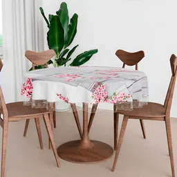 Kuber Industries Grey & Pink Floral Waterproof Round 6-Seater Table Cover-56