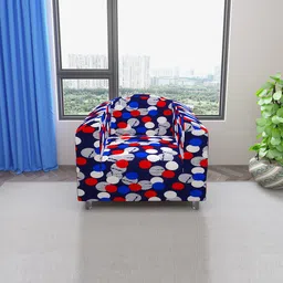 DREAM CARE Navy Blue & Red Printed One-Seater Stretchable Sofa Slipcover With Foam Sticks-image-60