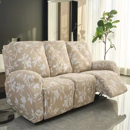 HOKIPO Brown & White Printed Recliner 3-Seater Sofa Cover With Arms-image-57