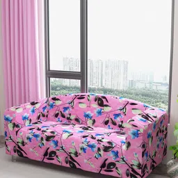 DREAM CARE Pink & Blue Printed 3-Seater Flexible Sofa Cover With Arms-image-49