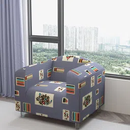 DREAM CARE Grey & Beige Printed Waterproof & Flexible 1-Seater Sofa Cover-image-74
