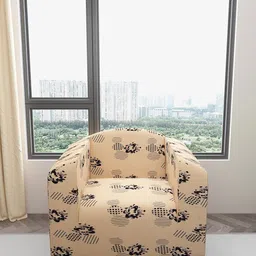DREAM CARE Beige & Black Printed Waterproof 1-Seater Sofa Cover With Anti Slip Foam Sticks-image-59