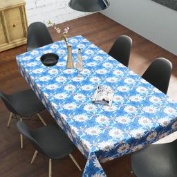 LooMantha Blue Floral Waterproof Plastic 6-Seater Table Cover-53