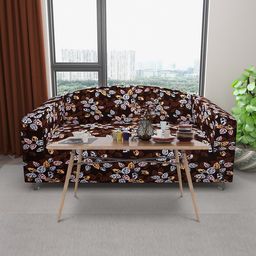 DREAM CARE Brown & Blue Printed Stretchable 3-Seater Sofa Cover With Anti Slip Foam Sticks-image-83
