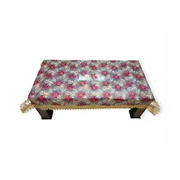 MONKDECOR Grey & Pink Floral Embroidered Table Cover-30