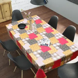 LooMantha Beige Geometric Printed Waterproof Plastic 6-Seater Table Cover-9