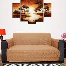 DREAM CARE Coffee-Brown & Beige Quilted Reversible 4-Seater Sofa Cover-picture-12