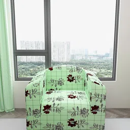 DREAM CARE Green & Grey Floral Printed Waterproof 1-Seater Sofa Cover With Anti Slip Foam Sticks-picture-19