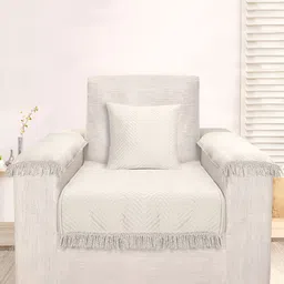Saral Home Beige Striped Velvet 4 Piece Sofa Cover With Arms-image-56