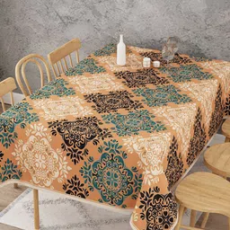 EverHOME Orange & Black Printed Cotton Rectangular 6 Seater Table Cover-7