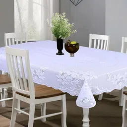 MONKDECOR White 6 Seater Floral Rectangle Cotton Table Cover-image-61