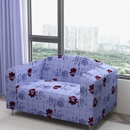 DREAM CARE Purple & Brown Printed 2-Seater Flexible Sofa Cover With Arms-image-82