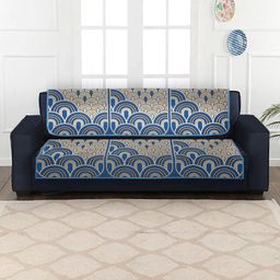 MULTITEX Blue & Beige Self-Design 5 Seater Sofa Covers-42