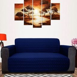 DREAM CARE Blue & Grey 3 Layer Soft Quilted Reversible 4-Seater Sofa Cover-image-80