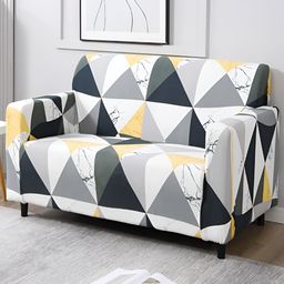 HOKIPO White & Black Printed Elastic Stretchable Double Seater Sofa Cover With Arms-image-79