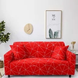 Cortina Red Printed 2-Seater Stretchable Non-Slip Sofa Slipcover-image-32