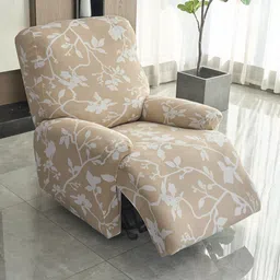 HOKIPO Brown & White 1 Seater Printed Stretchable Sofa Cover With Arms-image-16