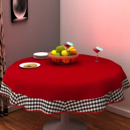 Home Heart Red Cotton Round 2-Seater Table Cover with Patchwork details-56