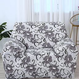 HOUSE OF QUIRK Grey & Black Floral Printed Stretchable Single-Seater Sofa Slipcover-image-79