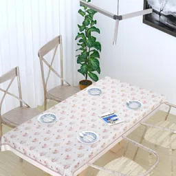 MONKDECOR White Floral Cotton 8-Seater Table Cover-image-98