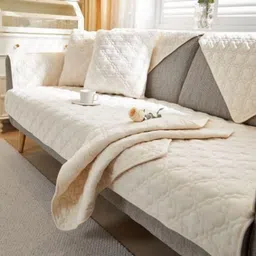 HomeCloud White Solid Velvet 1 Piece Sofa Cover-22