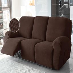 HOKIPO Brown 8 Pieces Jacquard 3 Seater Recliner Sofa Cover-17