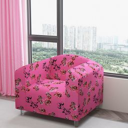 DREAM CARE Pink & Red Floral Printed Waterproof & Flexible 1-Seater Sofa Cover-image-70