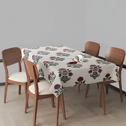 Trance Home Linen Red Floral Printed Waterproof Cotton 4-Seater Table Cover-image-18