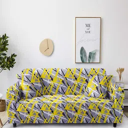 Aura Grey & Yellow Printed 3-Seater Non-Slip Stretchable Sofa Cover-image-80