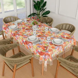 Kuber Industries White Waterproof Plastic 6-Seater Table Cover-54
