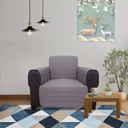 DREAM CARE Blue & Grey 3 Layer Reversible 1 Seater Sofa Cover With Side Pockets-image-42