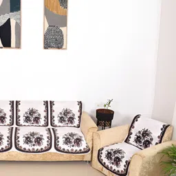 BELLA TRUE Cream & Brown 6 Pieces Printed 5 Seater Sofa Covers-1