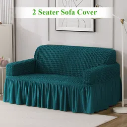 HOKIPO Teal 2 seater Polyester Sofa Cover-image-75