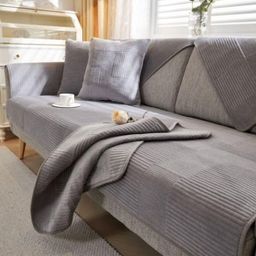 HomeCloud Grey Striped Velvet 1 Piece Sofa Cover-image-81