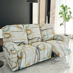 HOKIPO Beige & Brown 3 Seater Printed Stretchable Sofa Cover With Arms-image-79