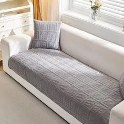 HomeCloud Grey Velvet 1 Piece Sofa Cover-image-97