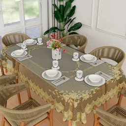 Kuber Industries Cream Waterproof 6-Seater Table Cover-86