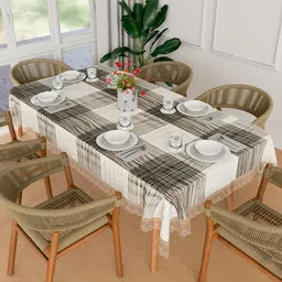 Kuber Industries Grey Geometric Printed Waterproof Plastic 6-Seater Table Cover-54