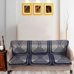 Nendle Navy Blue & White Woven-Designed Velvet 3-Seater Sofa Cover-image-37