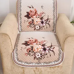 BELLA TRUE Beige & White 6 Pieces Printed 5 Seater Sofa Covers-image-8