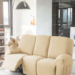 HOKIPO Beige Solid 3 seater Polyester Recliner Sofa Cover-image-87